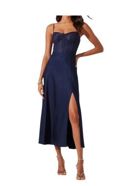 Astr the Label lace Bustier midi sleeveless dress blue size Medium M